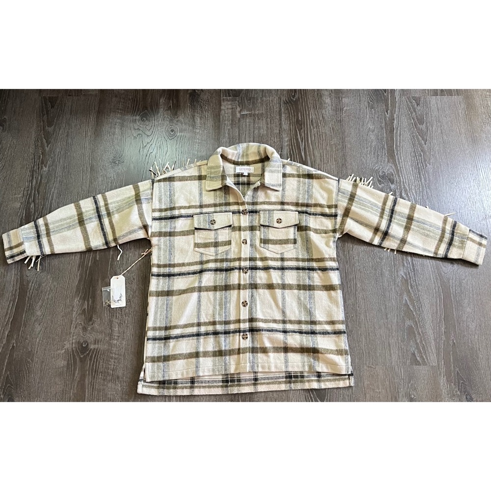 Shyanne‎ Women's Plaid Fringe Shacket Button Front Shirt Jacket M Medium